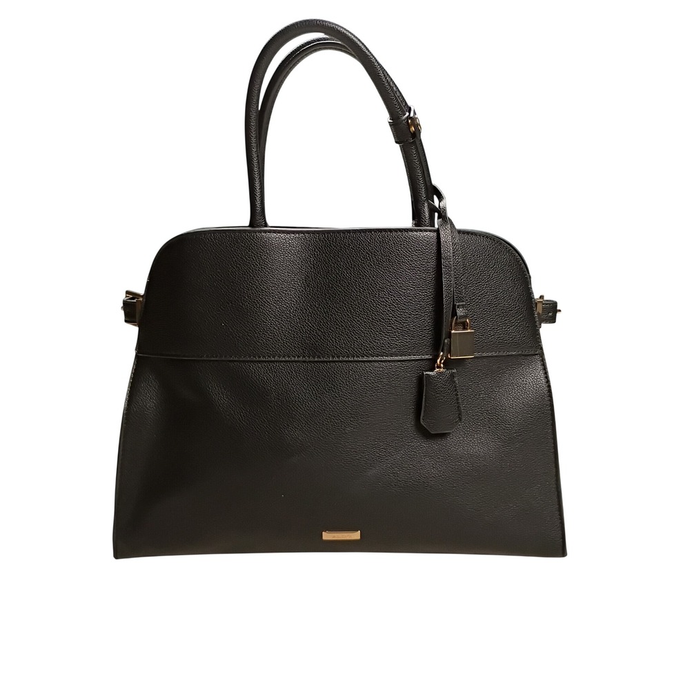 Aldo Satchel Bag Womens Large Black Pebbled Gold Hardware Padlock Charm